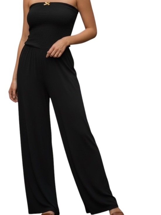 Trina Turk Pants - Trina Turk Strapless Wide Leg Jumpsuit Black Elastic Waist Made in USA Size 6